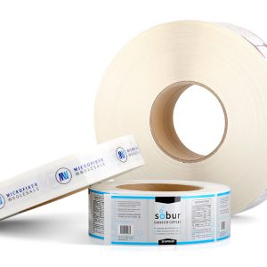 Samples of custom roll labels in various sizes