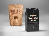 Custom coffee bag mockups in brown kraft and foil barrier bags