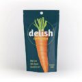 Custom stand up food pouch with hang hole with Delish carrot snack print