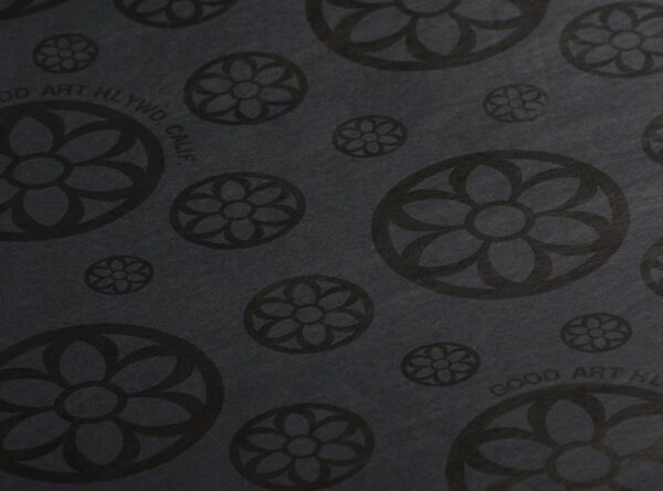 Black ink print on black tissue paper Black ink flower print on 17gsm black tissue paper