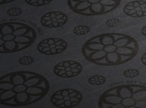 Black ink print on black tissue paper Black ink flower print on 17gsm black tissue paper