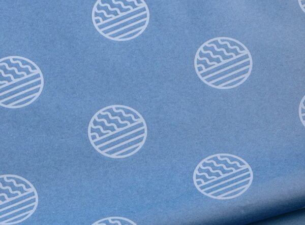 17gsm royal blue custom printed tissue paper with circular logo print in white ink 17gsm royal blue custom printed tissue paper with circular logo print in white ink