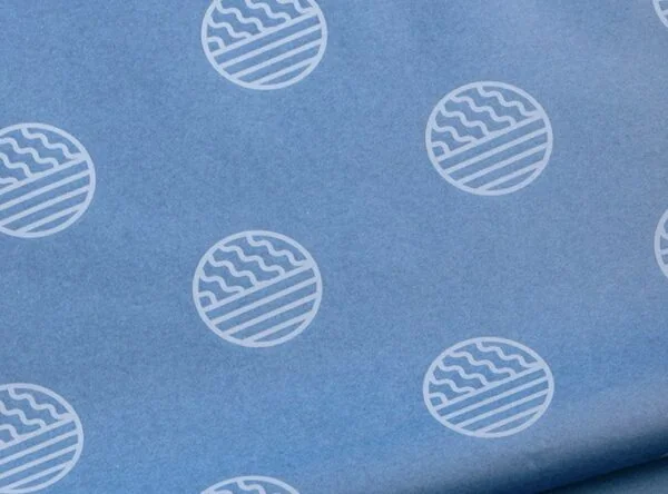 17gsm royal blue custom printed tissue paper with circular logo print in white ink 17gsm royal blue custom printed tissue paper with circular logo print in white ink