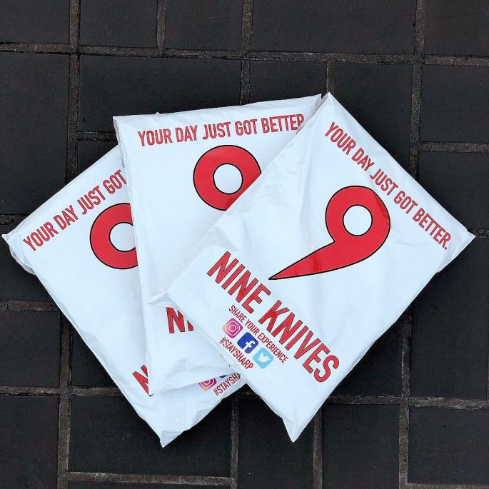 Nine Knives - White Plastic Mailer Bag - Inkable Label Co. Spotlight