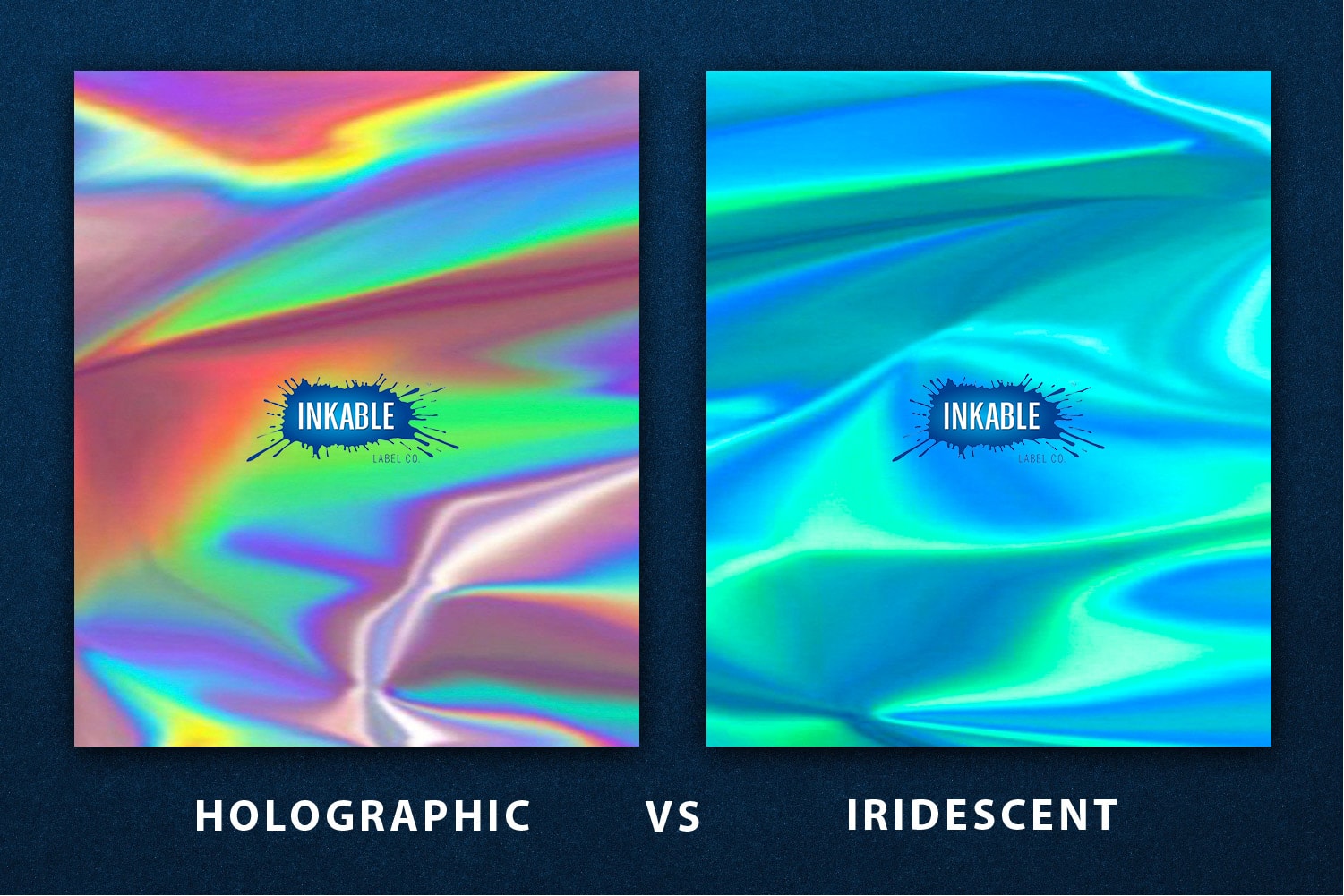 Comparison of holographic versus iridescent material