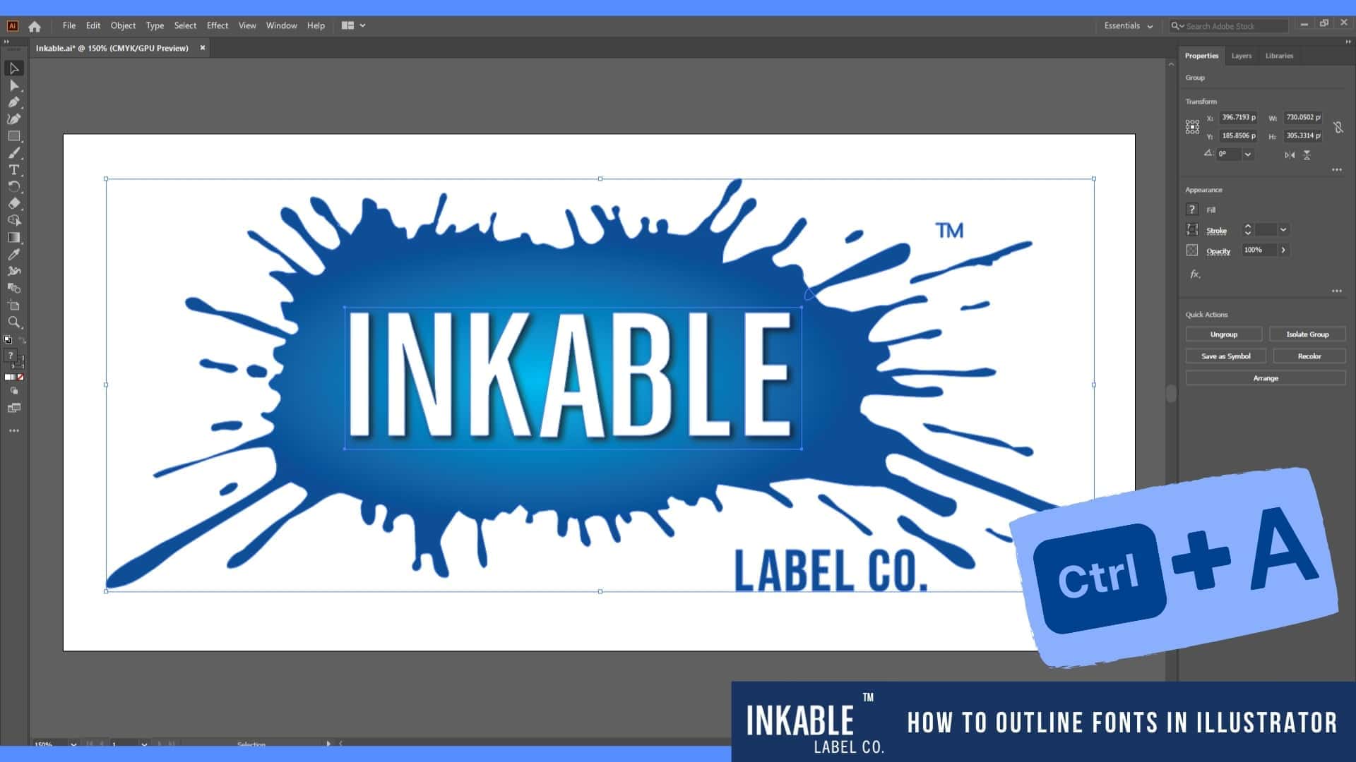 How to Outline Fonts in Illustrator - Step 3 - Inkable Label Co.
