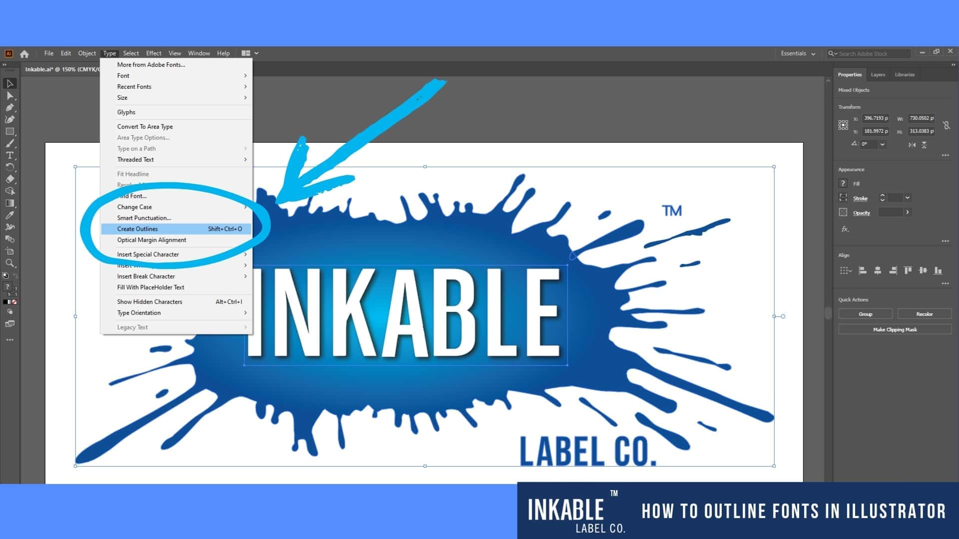 How to Outline Fonts in Illustrator - Step 4 - Inkable Label Co.