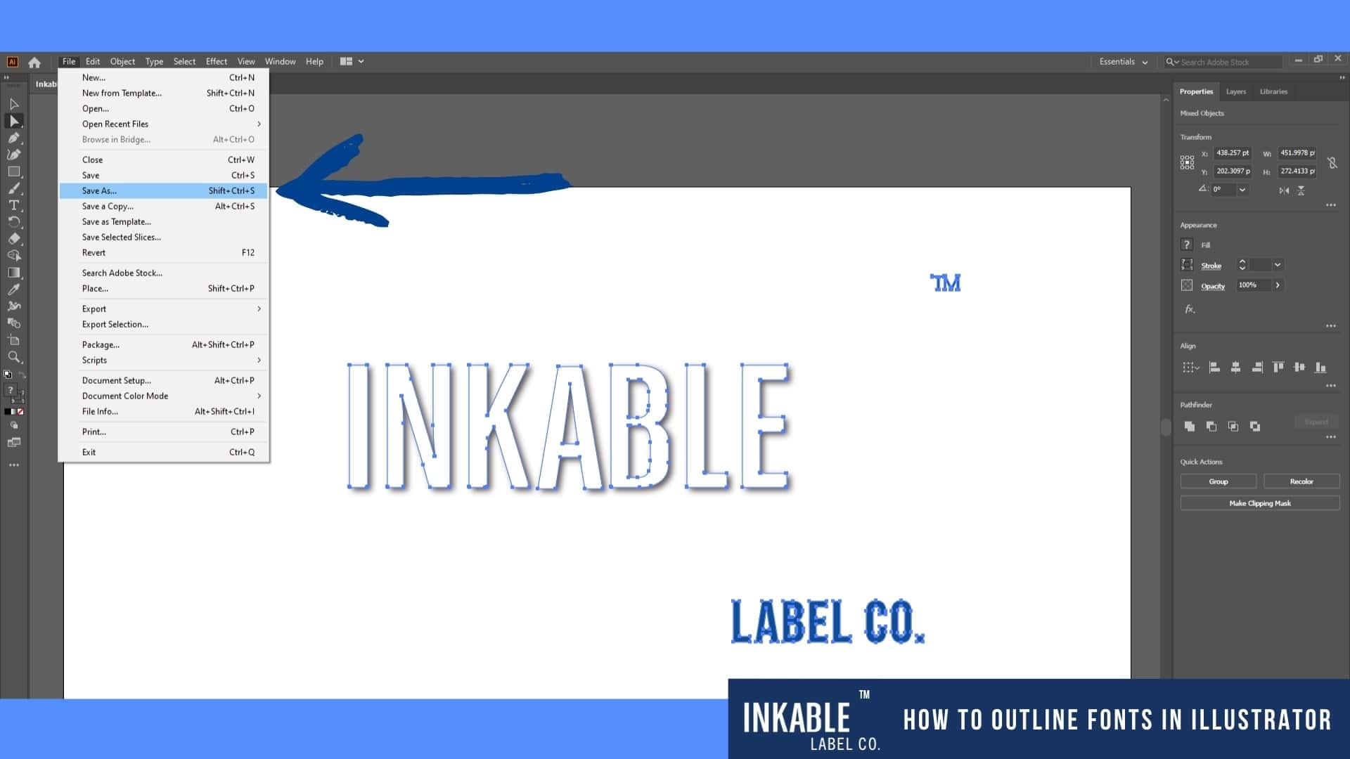 How to Outline Fonts in Illustrator - Step 5 - Inkable Label Co.