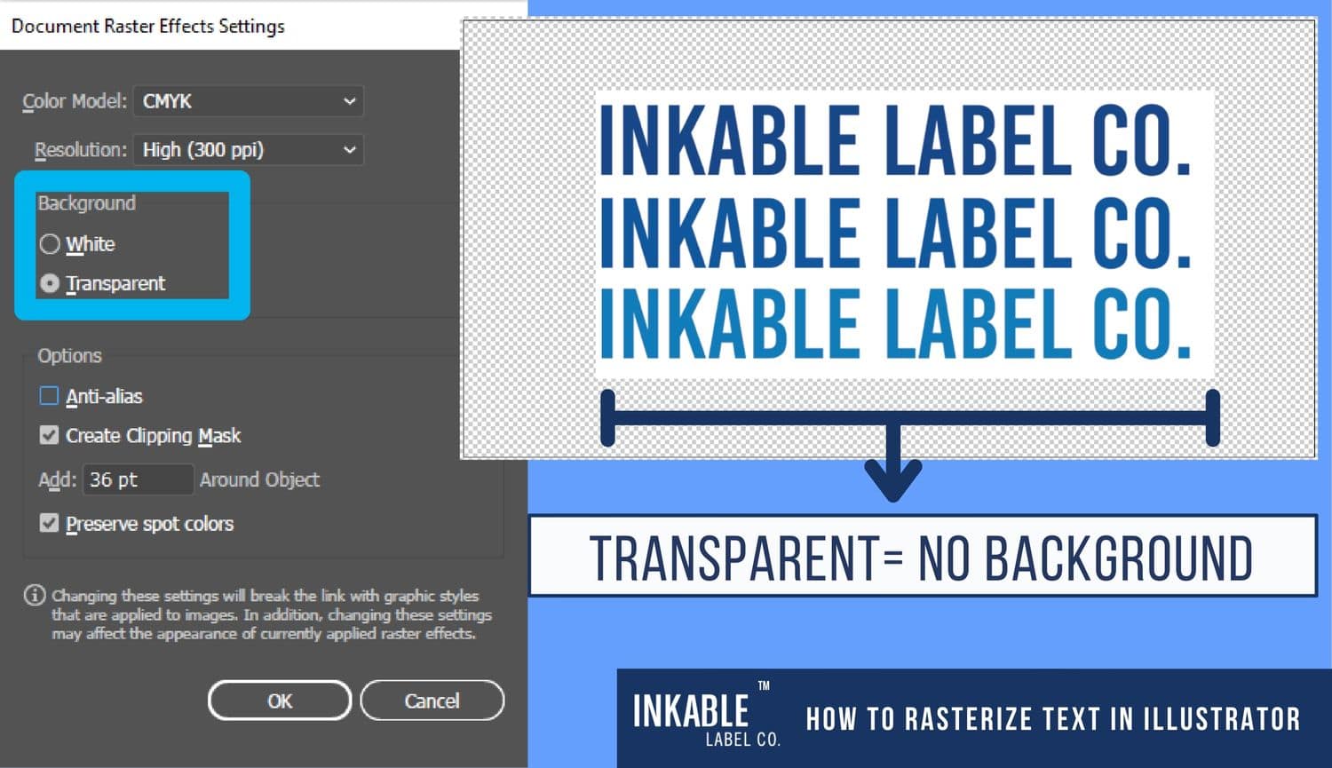 Transparent background raster effect settings